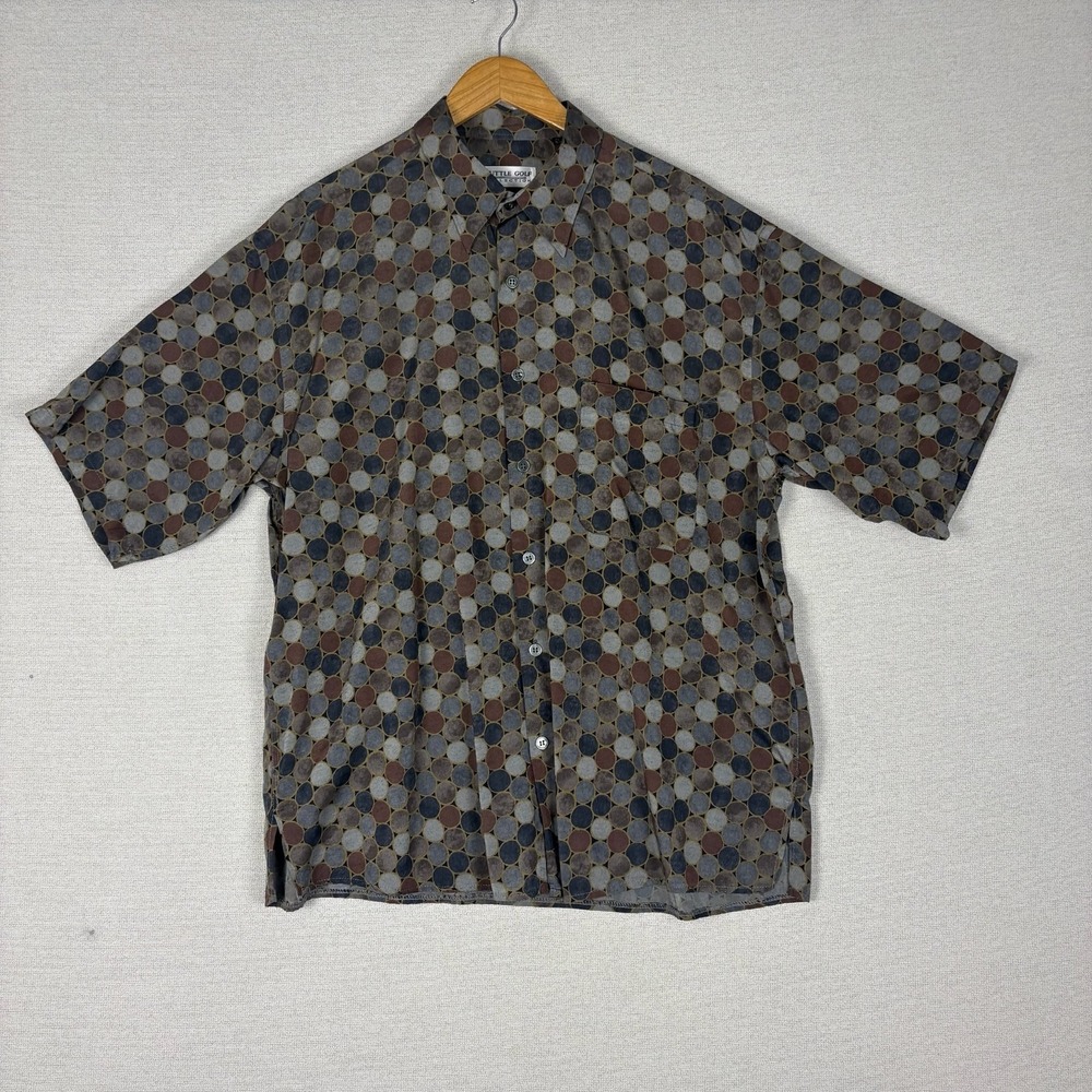 Vtg 90s Tuttle Golf Button Up Mens XL Rayon Blend Polka Dot Short Sleeve Italy